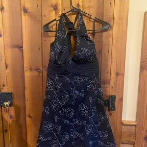 Black halter dress. Too tight in chest